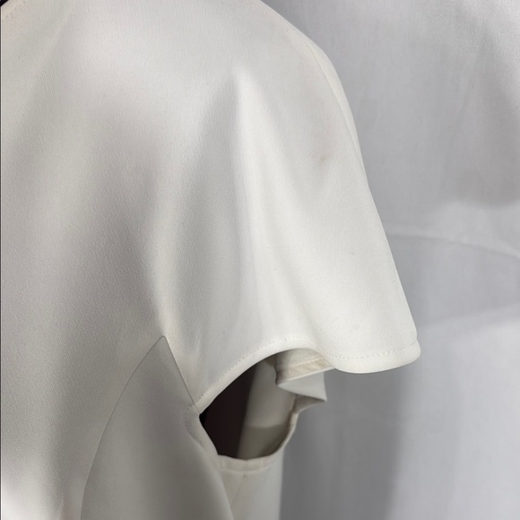 St. John Cream Asymmetrical Pleat Sheath Dress Size 10 - Picture 6 of 9